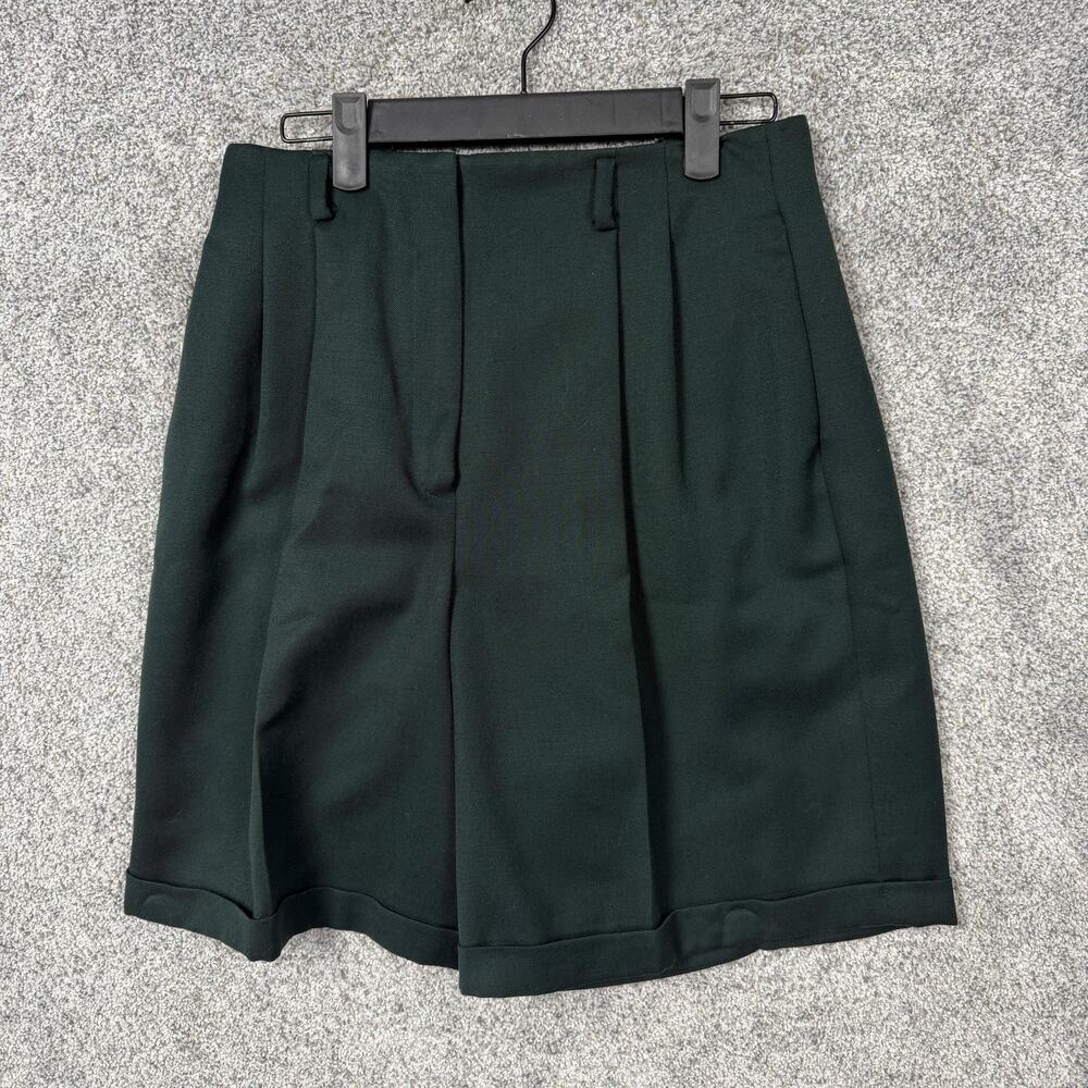 VTG 90s Liz Claiborne Shorts Womens 10P 28x20 Green Wool Bermuda Pleated Preppy